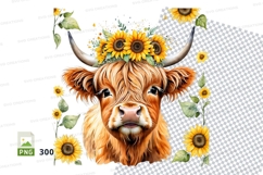 Sunflower highland cow clipart png Product Image 1