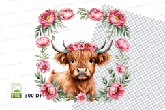 Cute highland cow with floral crown clipart png Product Image 1
