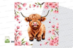 Cute highland cow with flowers clipart png Product Image 1
