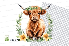 Highland cow with floral crown clipart png Product Image 1