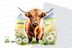 Highland cow in meadow clipart png Product Image 1