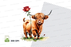 Cute highland cow with rose clipart png Product Image 1