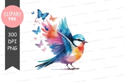 Colorful bird with butterflies clipart png Product Image 1