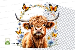 Charming highland cow with floral crown clipart png Product Image 1