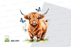 Cute highland cow with butterflies clipart png Product Image 1