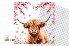 Cute highland cow with flowers clipart png Product Image 1