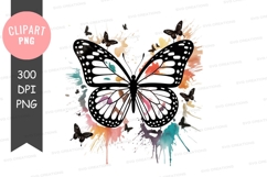Butterfly with colorful splash clipart png Product Image 1