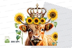 Regal cow with sunflowers clipart png Product Image 1
