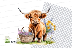 Cute highland cow with flowers clipart png Product Image 1