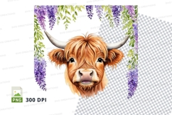 Highland cow with flowers clipart png Product Image 1