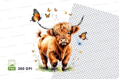 Highland cow with butterflies clipart png Product Image 1