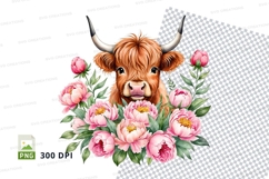 Cute highland cow with flowers clipart png Product Image 1