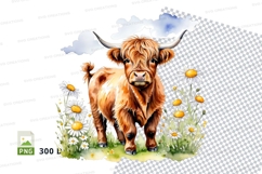 Cute highland cow in flowers clipart png Product Image 1