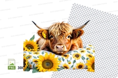 Cute highland cow with sunflowers clipart png Product Image 1