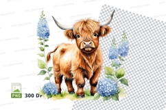 Cute highland cow calf with flowers clipart png Product Image 1