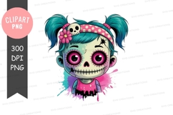 Whimsical skull girl clipart png Product Image 1