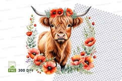 Charming highland cow with flowers clipart png Product Image 1