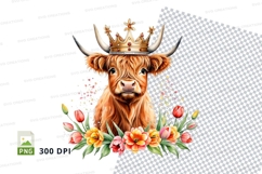 Regal highland cow with crown clipart png Product Image 1