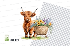 Cute highland cow with flowers clipart png Product Image 1