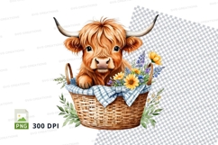 Cute highland cow in basket clipart png Product Image 1