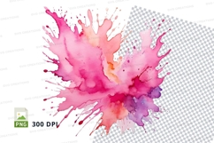 Pink watercolor splash clipart png Product Image 1