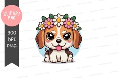 Cute puppy with flower crown clipart png Product Image 1