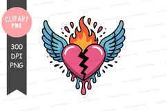 Broken heart with wings and flames clipart png Product Image 1