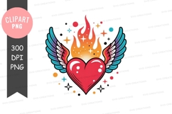 Fiery heart with wings clipart png Product Image 1