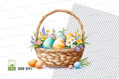 Easter basket with decorated eggs and flowers Product Image 1