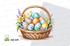 Easter basket with decorated eggs and flowers Product Image 1