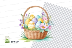 Easter basket with decorated eggs and flowers Product Image 1
