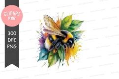 Vibrant bee on leaves clipart png Product Image 1
