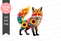 Vibrant fox with floral design clipart png Product Image 1