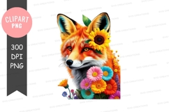 Vibrant fox with floral crown clipart png Product Image 1