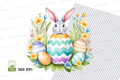 Easter bunny with colorful eggs and flowers Product Image 1