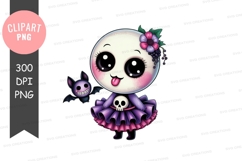 Cute skull girl with bat clipart png Product Image 1