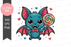 Cute bat with lollipop clipart png Product Image 1
