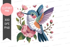 Hummingbird with flowers clipart png Product Image 1