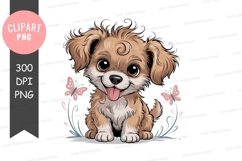 Happy puppy with butterflies clipart png Product Image 1