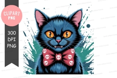 Playful black cat with skull bowtie Product Image 1