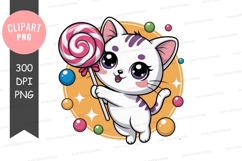 Cute kitten with lollipop clipart png Product Image 1