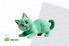 Green cartoon cat clipart Product Image 1