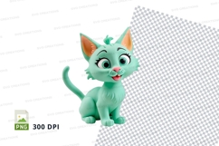 Green cartoon cat clipart Product Image 1