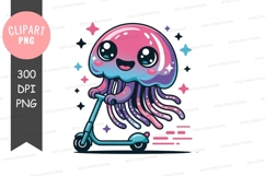 Cute jellyfish riding a scooter Product Image 1