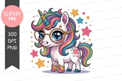 Whimsical unicorn with glasses clipart png Product Image 1