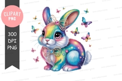 Colorful bunny with butterflies clipart png Product Image 1