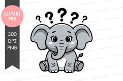 Confused baby elephant clipart png Product Image 1