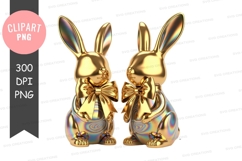 Golden bunny couple clipart png Product Image 1