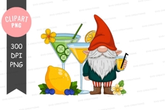 Gnome enjoying summer drinks clipart png Product Image 1