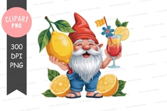 Gnome with lemon and cocktail clipart png Product Image 1
